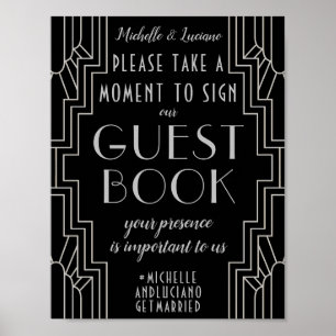 Silver Art Deco Wedding Sign Editable Guest Book