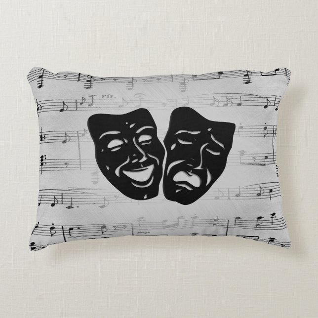 Silver Art Unites Theatre Masks Accent Pillow (Front)