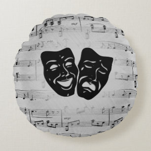 Silver Art Unites Theatre Masks Round Pillow