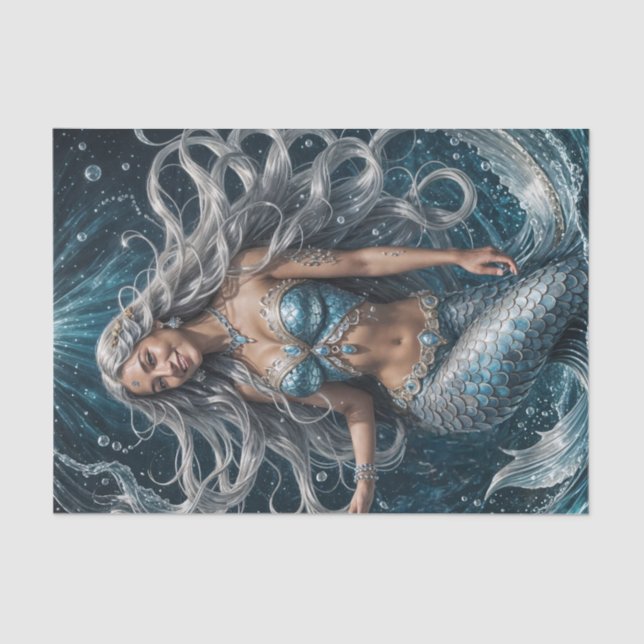 Silver Artic Mermaid Decoupage Paper (Front)