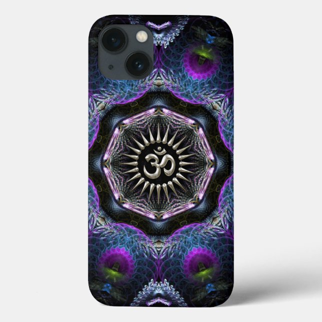 Silver Aum Hexagon Fantasy Fractals New-Age Case-Mate iPhone Case (Back)