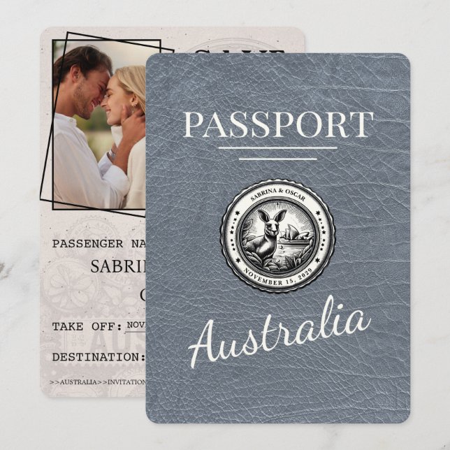 Silver Australia Passport Save The Date (Front/Back)