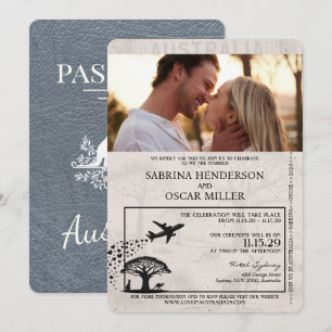 Silver Australia Passport Wedding Invitation