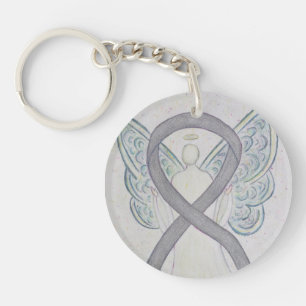 Silver Awareness Ribbon Angel Customized Key chain