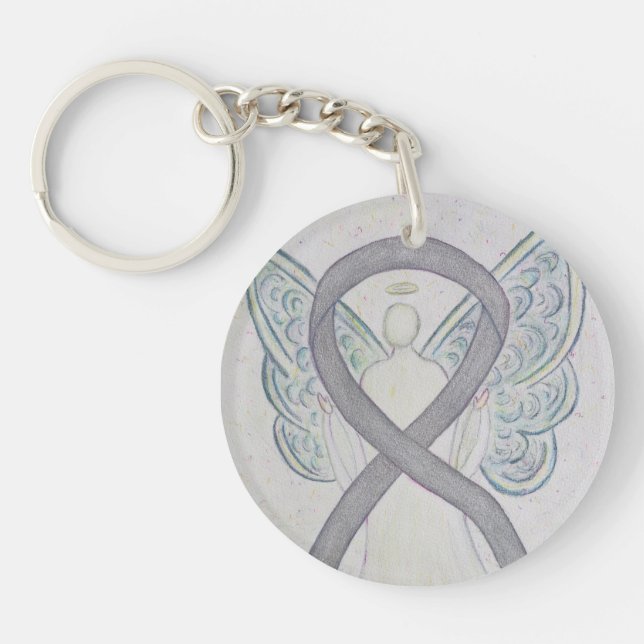 Silver Awareness Ribbon Angel Customized Key chain (Front)