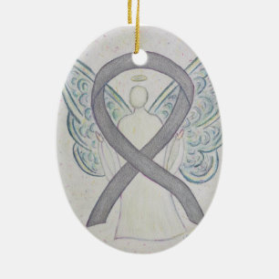 Silver Awareness Ribbon Angel Ornament