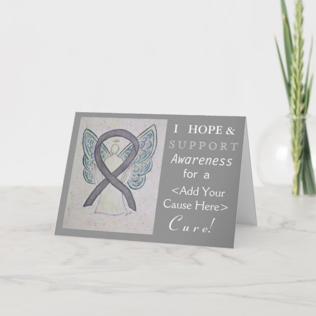 Silver Awareness Ribbon Custom Cause Angel Cards (Front)