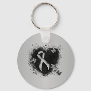 Silver Awareness Ribbon Grunge Heart Keychain