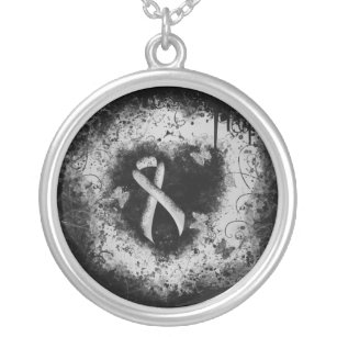 Silver Awareness Ribbon Grunge Heart Silver Plated Necklace