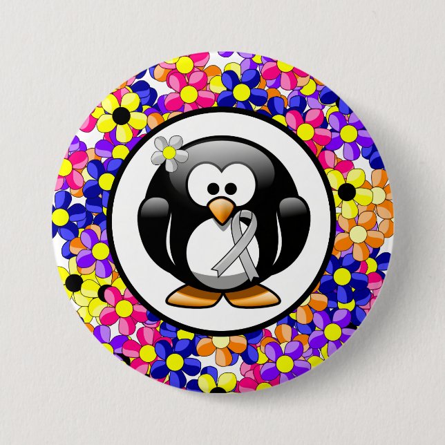 Silver Awareness Ribbon Penguin 3 Inch Round Button (Front)