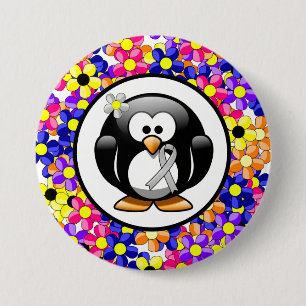 Silver Awareness Ribbon Penguin 3 Inch Round Button