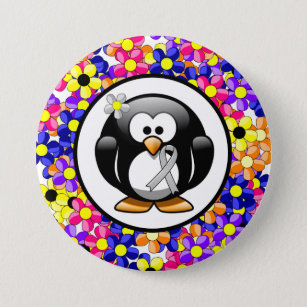 Silver Awareness Ribbon Penguin 3 Inch Round Button