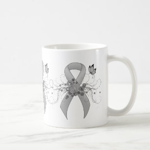 Silver Awareness Ribbon with Butterfly Coffee Mug