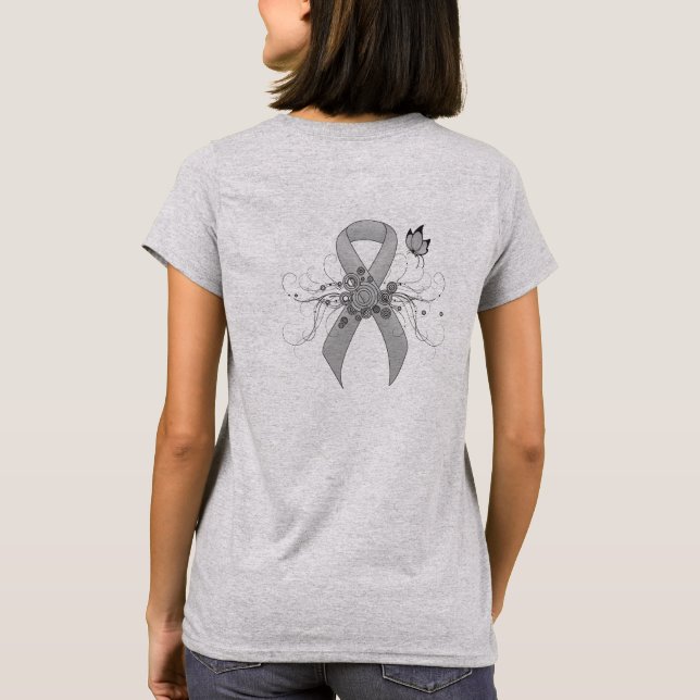 Silver Awareness Ribbon with Butterfly T-Shirt (Back)