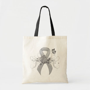 Silver Awareness Ribbon with Butterfly Tote Bag