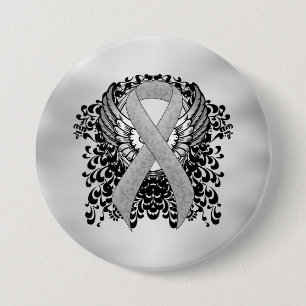 Silver Awareness Ribbon with Wings 3 Inch Round Button