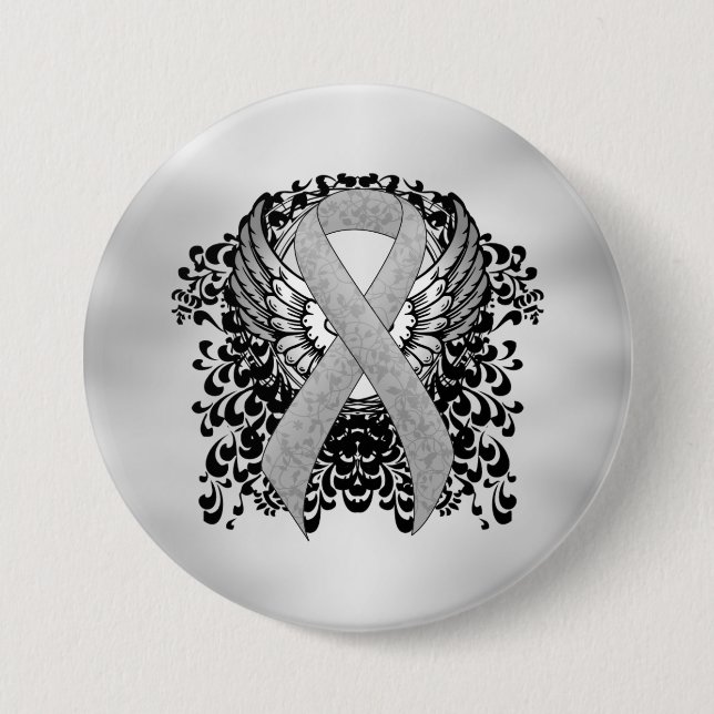 Silver Awareness Ribbon with Wings 3 Inch Round Button (Front)