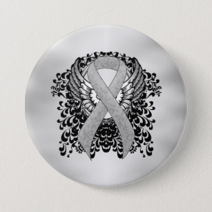 Silver Awareness Ribbon with Wings 3 Inch Round Button
