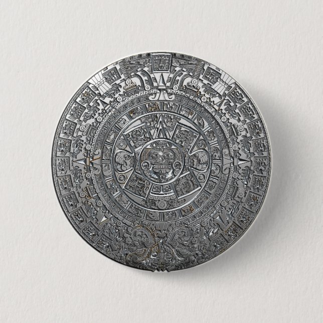 Silver Aztec Calendar 2 Inch Round Button (Front)