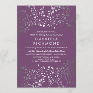 Silver Baby's Breath Elegant Plum Birthday Party Invitation