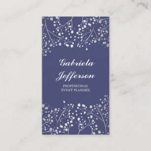 Silver Baby's Breath Navy Vintage Elegant Business Card