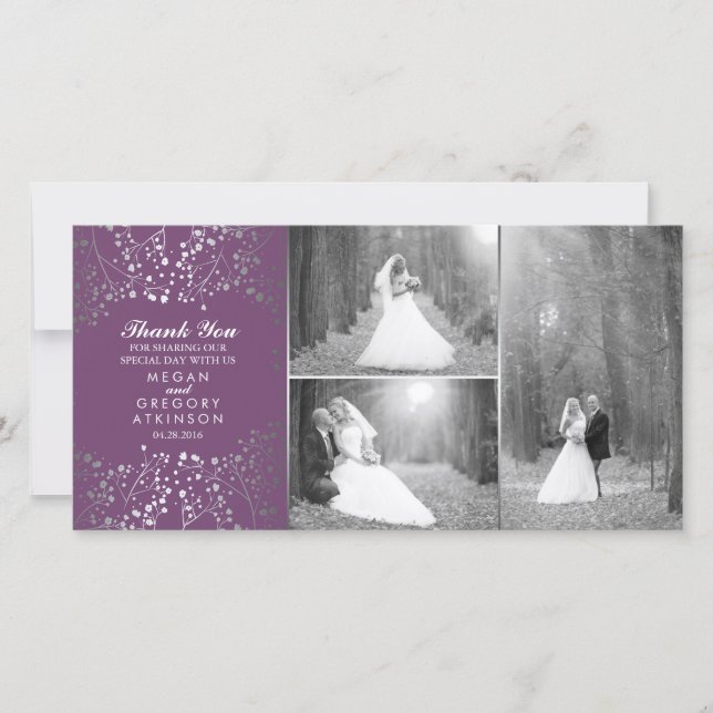 Silver Baby's Breath Wedding Photo Thank You Card (Front)