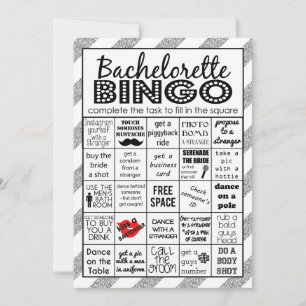 Silver Bachelorette Bingo, Party Game, Challenge Invitation