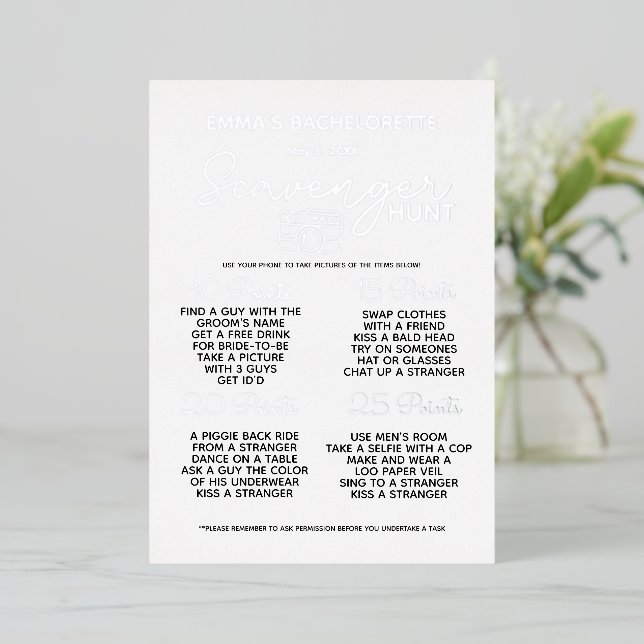 silver Bachelorette Party Scavenger Hunt Game Fun  (Standing Front)