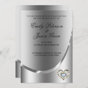 Silver Background And Diamonds Heart Wedding Invitation