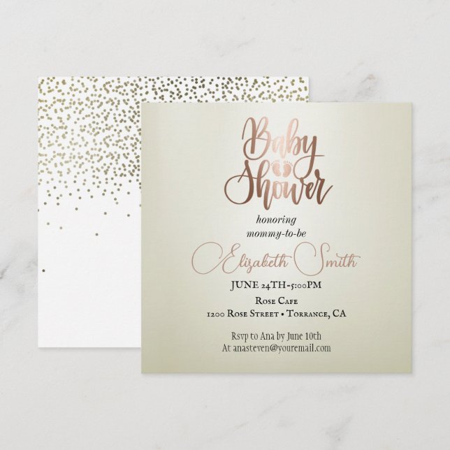Silver background, confetti, baby shower invitation (Front/Back)