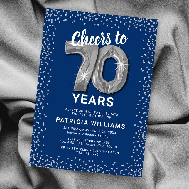 Silver Balloon 70th Birthday Invitation (Creator Uploaded)
