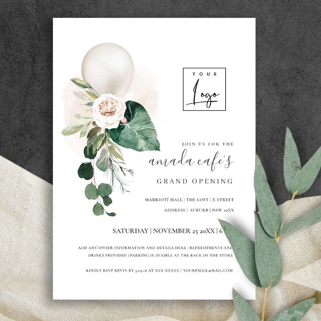 Silver Balloon Floral logo Grand Opening Invite  (Creator Uploaded)