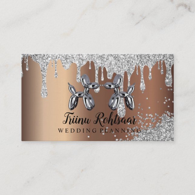 Silver Balloons Event Wedding Planning Bronze Business Card (Front)