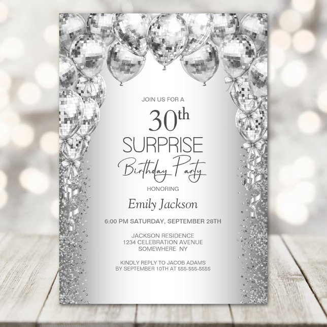 Silver Balloons Surprise 30th Birthday Party Invitation (Creator Uploaded)