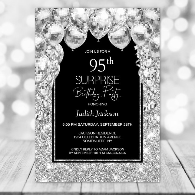 Silver Balloons Surprise 95th Birthday Party Invitation (Creator Uploaded)