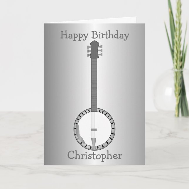 Silver Banjo Design Just Add Name Birthday Card (Front)