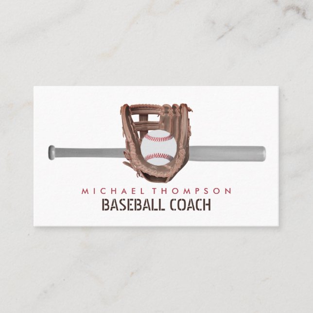 Silver Baseball Bat & Gear, Baseball Player, Coach Business Card (Front)