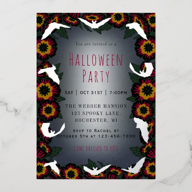 Silver bats Goth halloween party postcard (Front)