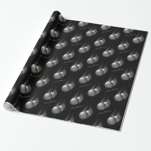 Silver baubles on black Wrapping paper