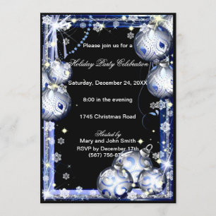 Silver Baubles Snowflakes Noël Invitation