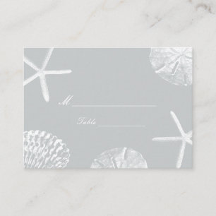 Silver Beach Theme Seashells Wedding Place Card