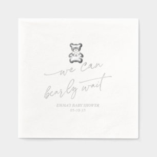 Silver Bearly wait - Cute Baby Boy shower Party Foil Napkins