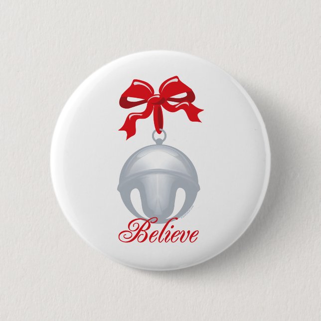 Silver Bell Believe 2 Inch Round Button (Front)