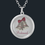 Silver Bell Wedding Party Gift Bridesmaid Necklace<br><div class="desc">Necklace features an original marker illustration of a pair of silver wedding bells,  with BRIDESMAID in a pretty burgundy font. A great wedding party gift!</div>