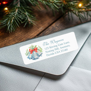 Silver bells blue grey red bow Christmas reply