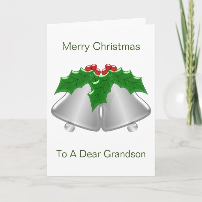 Silver Bells Design Grandson Christmas Card (Front)