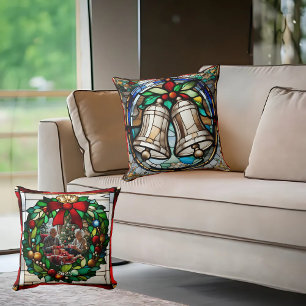 Silver Bells Faux Stained Glass Throw Pillow