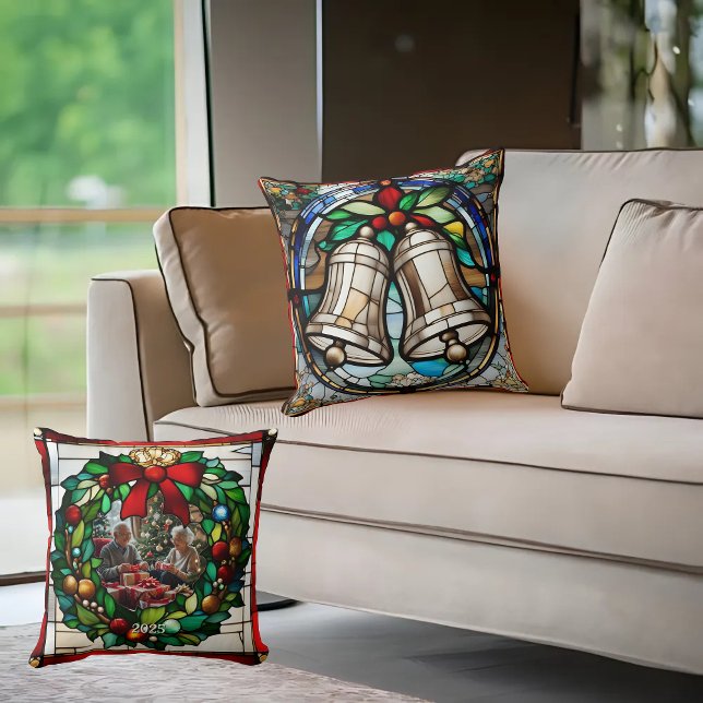 Silver Bells Faux Stained Glass Throw Pillow (Creator Uploaded)