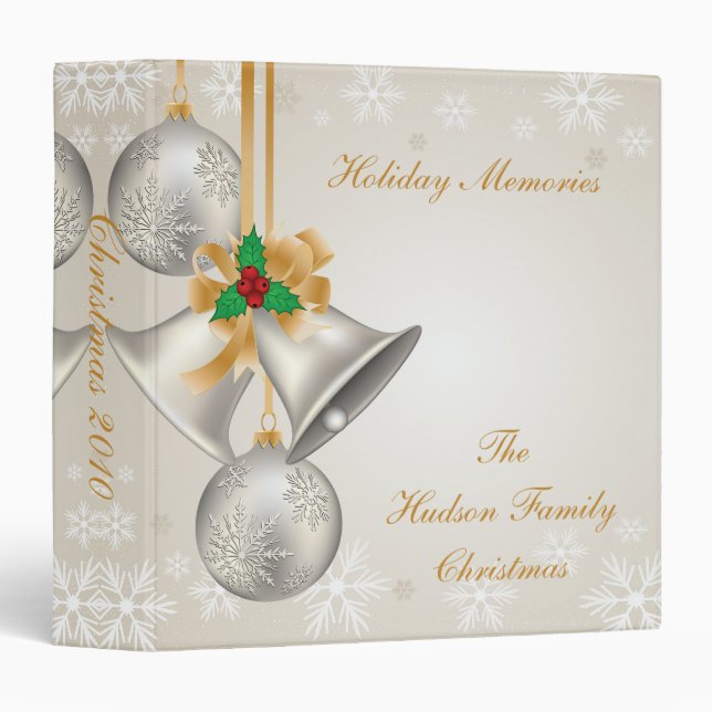 Silver Bells Gold Ribbon Photo Album Binder (Front/Spine)