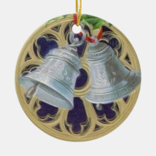 Silver Bells, Holly and Stained Glass Personalized Ceramic Ornament